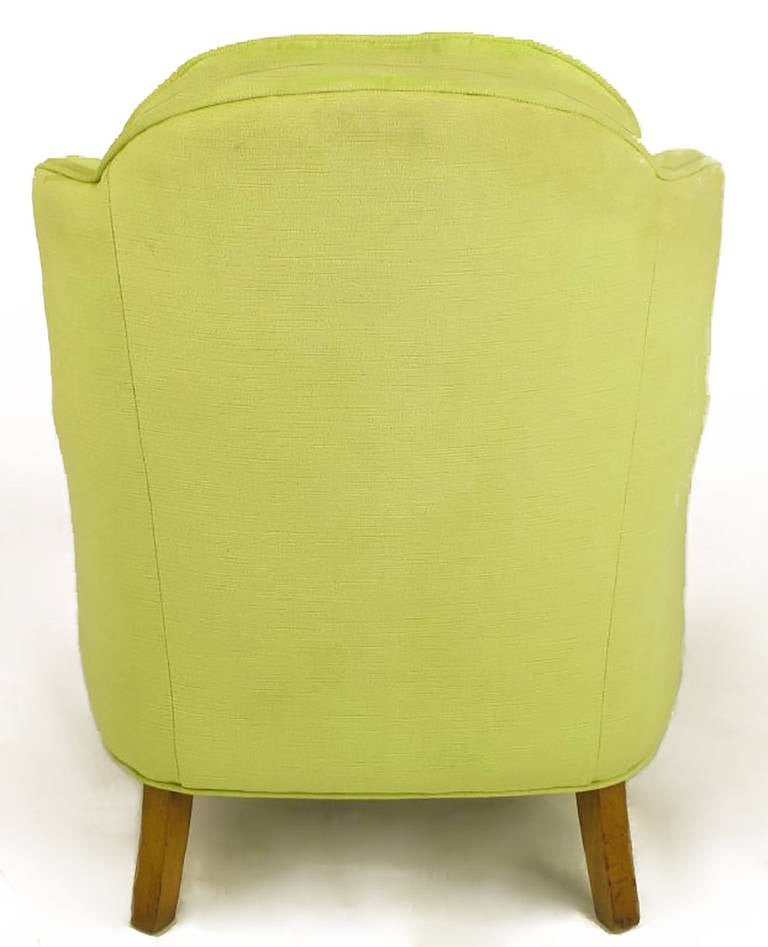 Mid-20th Century Pair of Chartreuse Yellow-Green Velvet Regency Lounge Chairs