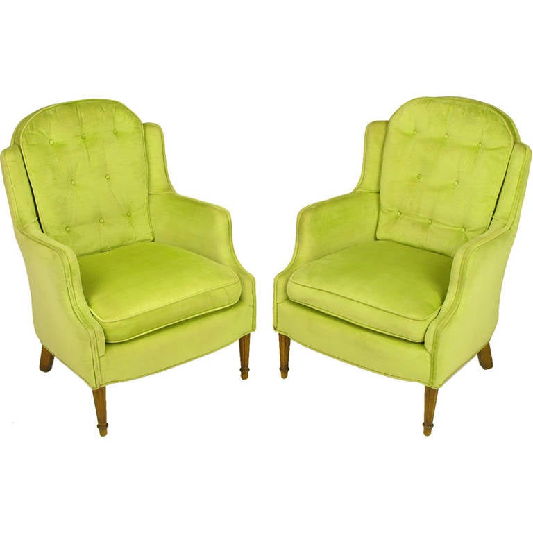 Pair Of Chartreuse Yellow Green Velvet Regency Lounge Chairs For American Pair Of Chartreuse Yellow Green Velvet Regency Lounge Chairs For