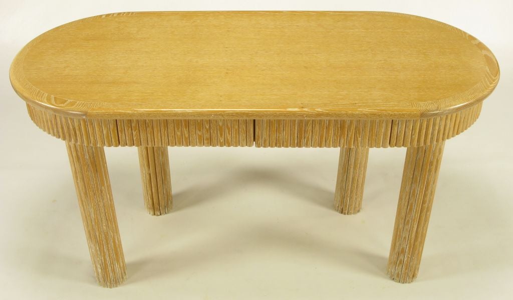 American Custom Oval Cerused Oak Desk With Reed Legs & Apron