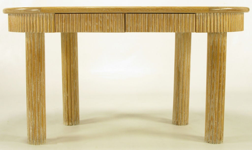 Late 20th Century Custom Oval Cerused Oak Desk With Reed Legs & Apron