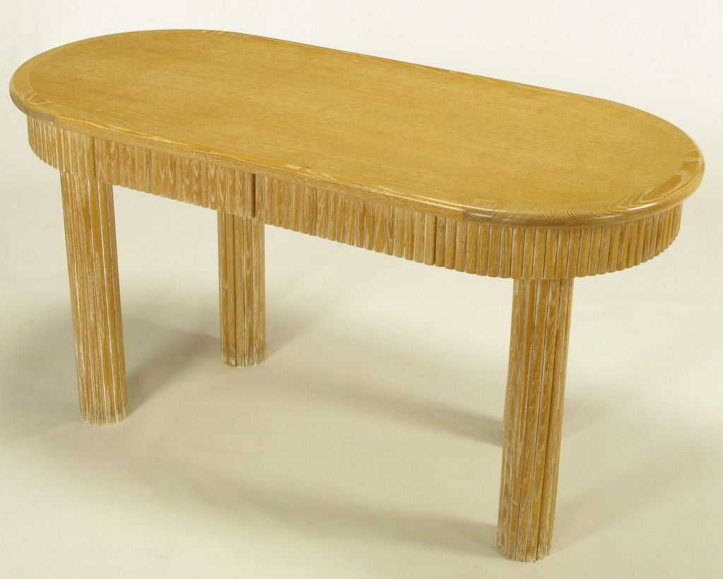 Custom Oval Cerused Oak Desk With Reed Legs & Apron 1