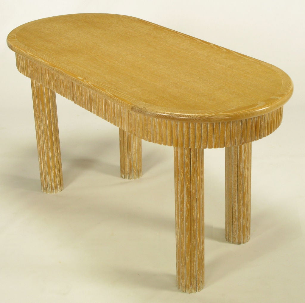 Custom Oval Cerused Oak Desk With Reed Legs & Apron 2