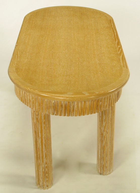 Custom Oval Cerused Oak Desk With Reed Legs & Apron 3