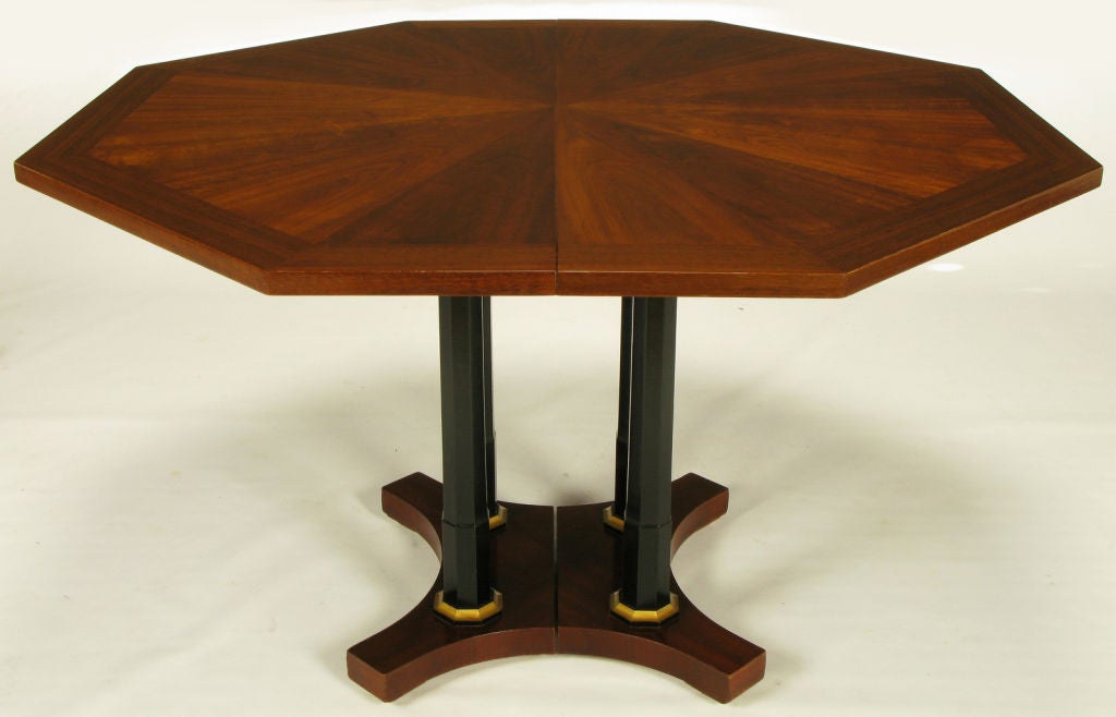 American Octagonal Empire Revival Walnut & Ebonized Column Dining Table