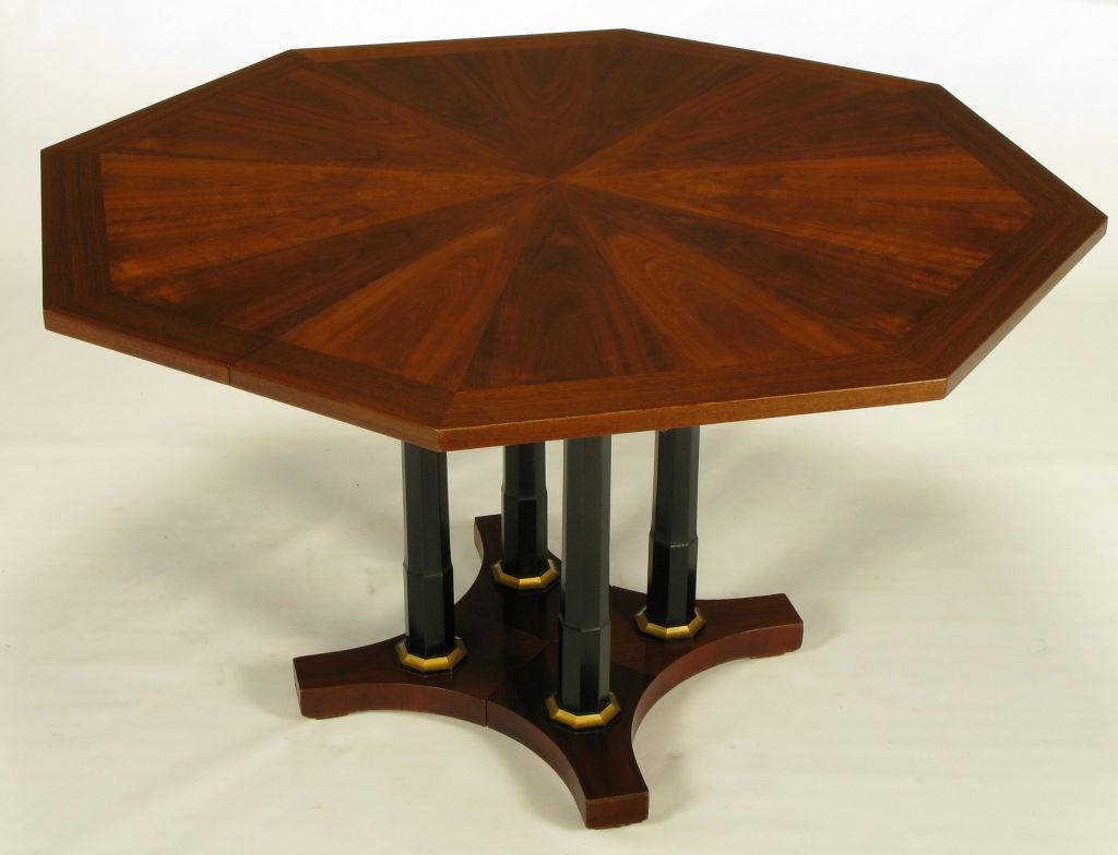 Mid-20th Century Octagonal Empire Revival Walnut & Ebonized Column Dining Table