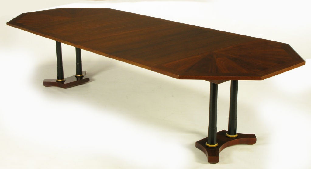 Octagonal Empire Revival Walnut & Ebonized Column Dining Table 2