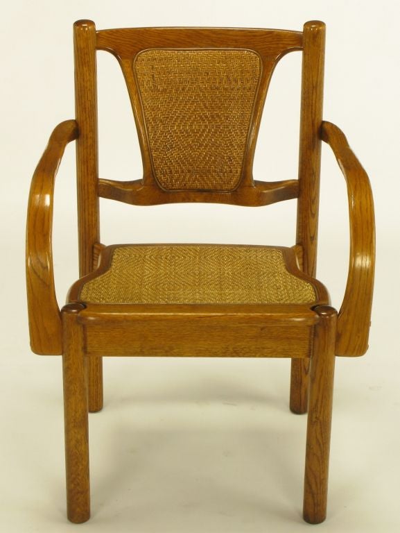 American Pair of Carved & Bent Oak Chairs After Michael Thonet