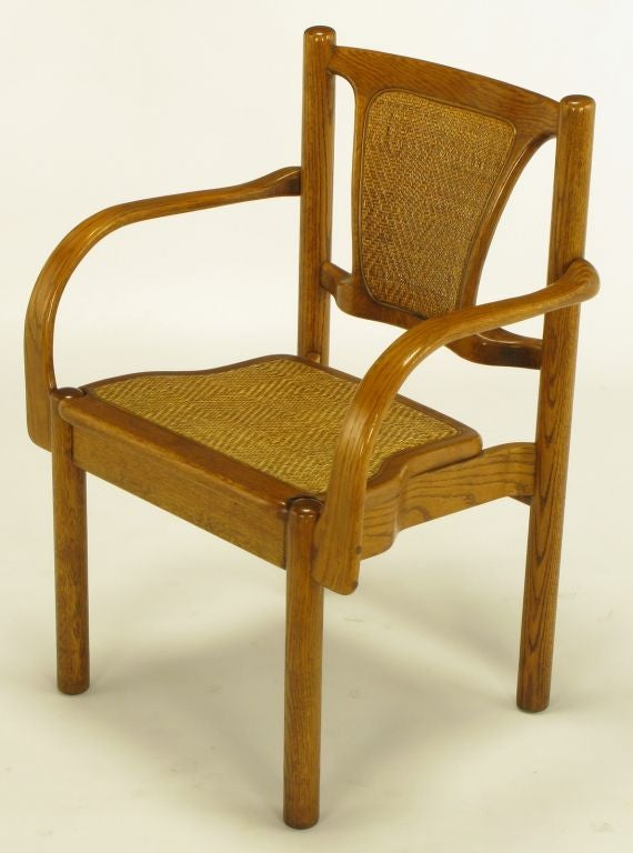 Late 20th Century Pair of Carved & Bent Oak Chairs After Michael Thonet