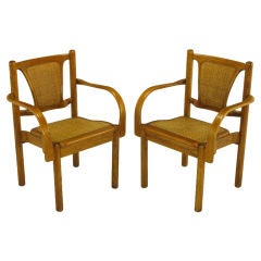 Pair of Carved & Bent Oak Chairs After Michael Thonet