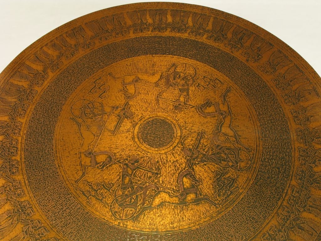 Round Copper Leaf Relief and Ebonized Walnut Coffee Table at 1stDibs