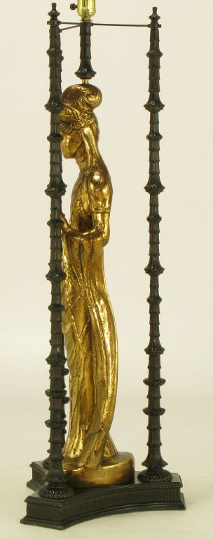 Sizable Bronze D'ore Quan Yin Table Lamp In Excellent Condition In Chicago, IL