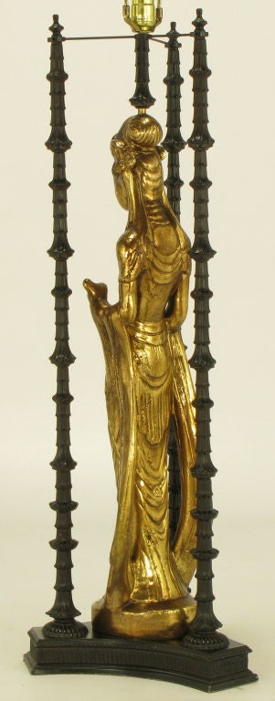 Mid-20th Century Sizable Bronze D'ore Quan Yin Table Lamp