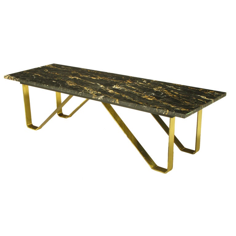 Custom Italian Portoro Marble 
Brass Coffee Table