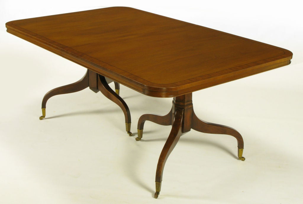American Kittinger Mahogany Dining Table With Unusual Double Pedestals