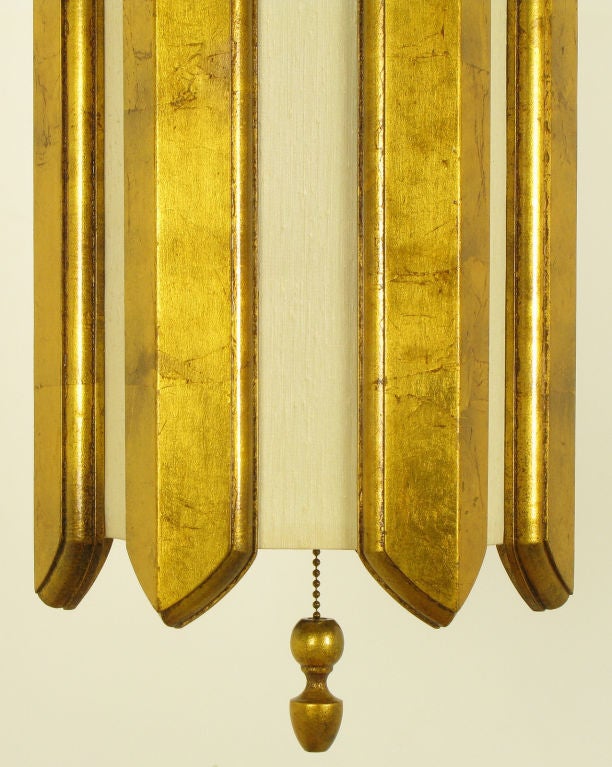 Gilt Wood & Ivory Silk Gothic Style Pendant Light. For Sale 3