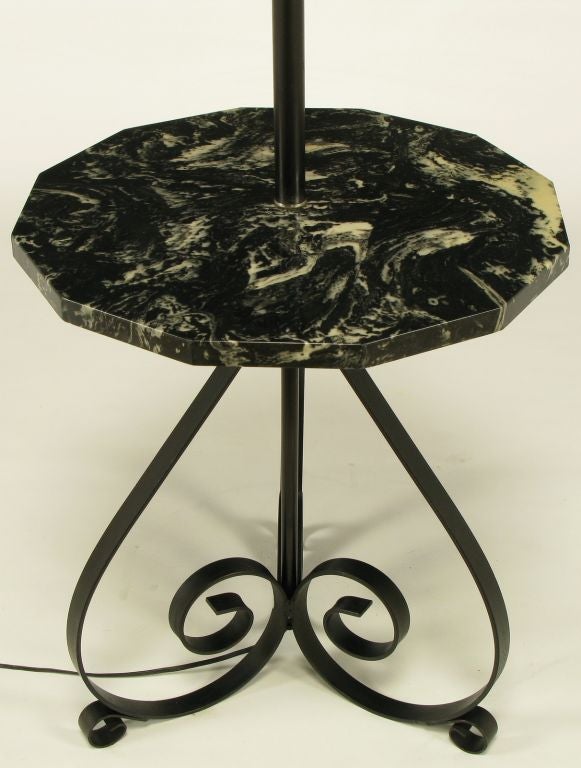 American Black Dodecagon Marble & Iron Moorish Floor Lamp For Sale
