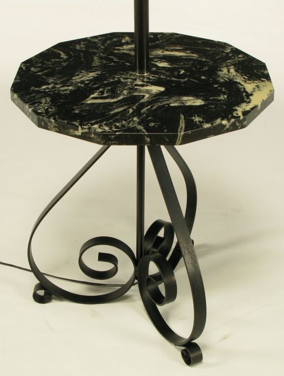 Mid-20th Century Black Dodecagon Marble & Iron Moorish Floor Lamp For Sale