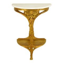 Art Nouveau Carved Giltwood  & Marble Demilune Console