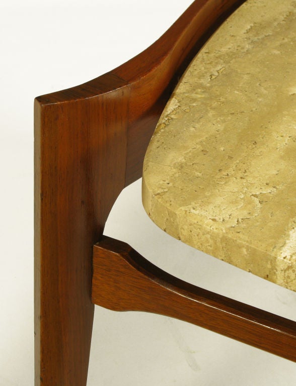 Walnut & Travertine Two Tiered End Table In the Style Of Bertha Schaefer 5