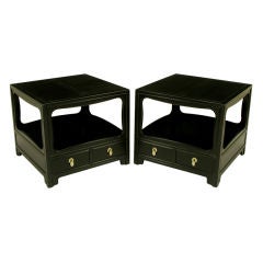 Pair Michael Taylor Ebonized Mahogany & Nickel End Tables