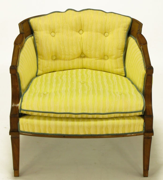 American Pair Oxford Ltd Saffron Striped Barrel Lounge Chairs
