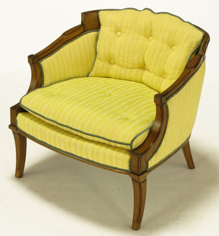 Mid-20th Century Pair Oxford Ltd Saffron Striped Barrel Lounge Chairs