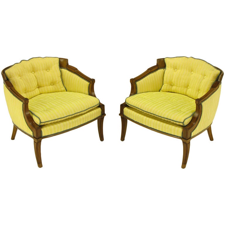 Pair Oxford Ltd Saffron Striped Barrel Lounge Chairs