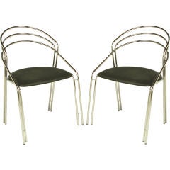 Pair Italian Postmodern Chrome & Black Chairs