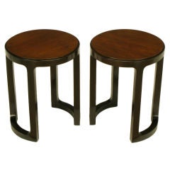 Pair Edward Wormley Round Rosewood & Mahogany End Tables
