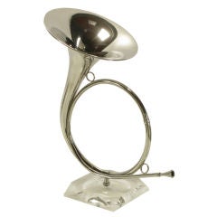 Nickel Plated Hunting Horn & Lucite Table Lamp