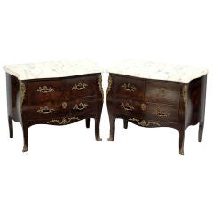 Pair 1940s Louis XV Marquetry Commodes With Bronze Mounts