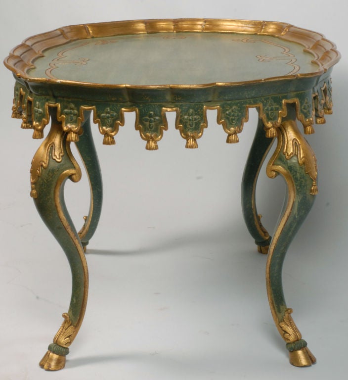 Mid-20th Century Italian Green & Parcel Gilt Carved Tassels Coffee Table