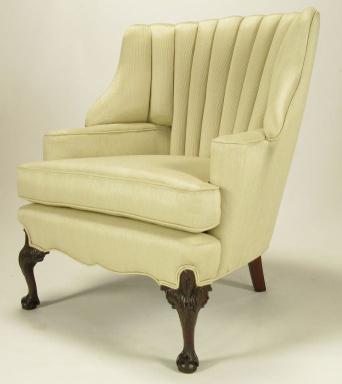 American 1930s Channeled Back Claw Foot Georgian Wingback Chair