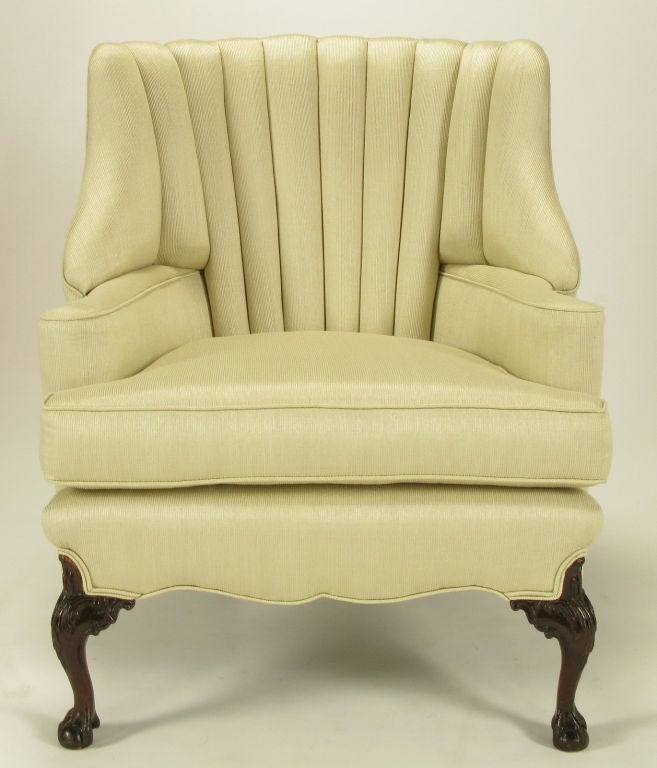 Mid-20th Century 1930s Channeled Back Claw Foot Georgian Wingback Chair