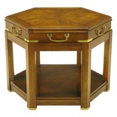 Hexagonal Burled Walnut & Mahogany Campaign Style Side Table 2