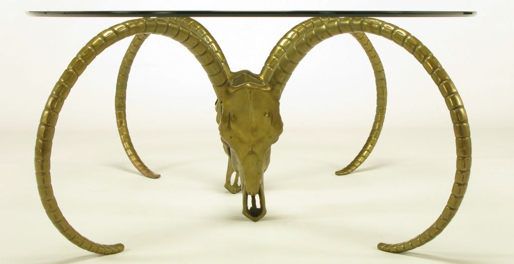 Late 20th Century Brass Ibyx Rams' Skull Reverse Horn Coffee Table