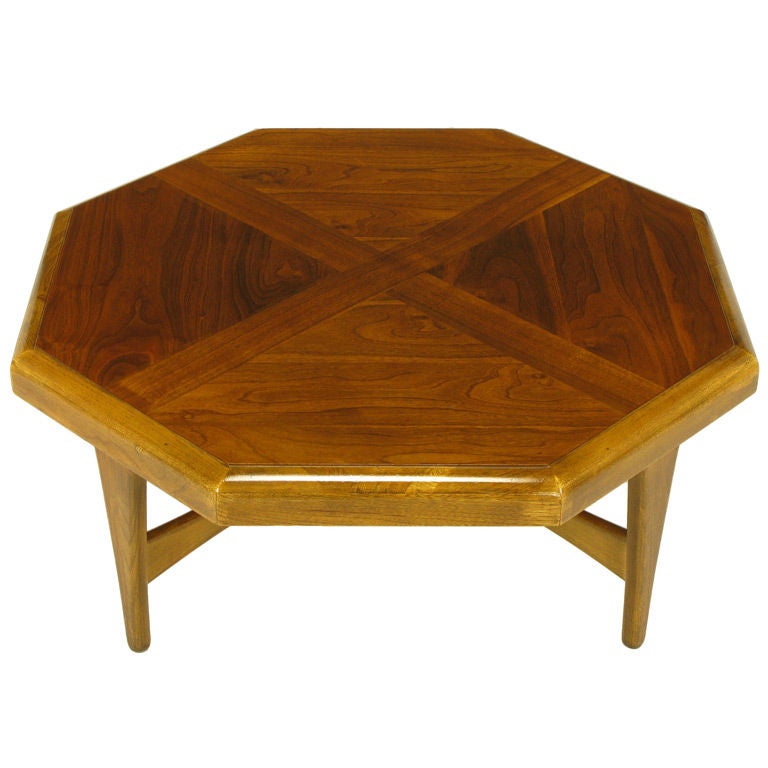 Octagonal Figured Walnut Parquetry Coffee Table For Sale at 1stDibs