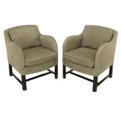 Pair Grey Elephant Hide Finish Leather Club Chairs