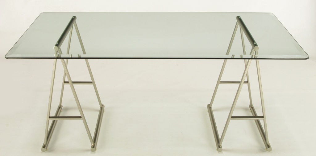 Brushed Steel Sled Base Trestle Writing Table