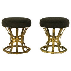 Pair Heavy Wrought Iron Spanish Revival Swiveling Stools