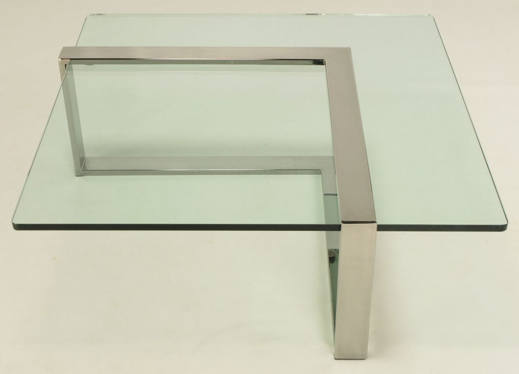 American Geometric Chrome & Glass Cantilvered Coffee Table