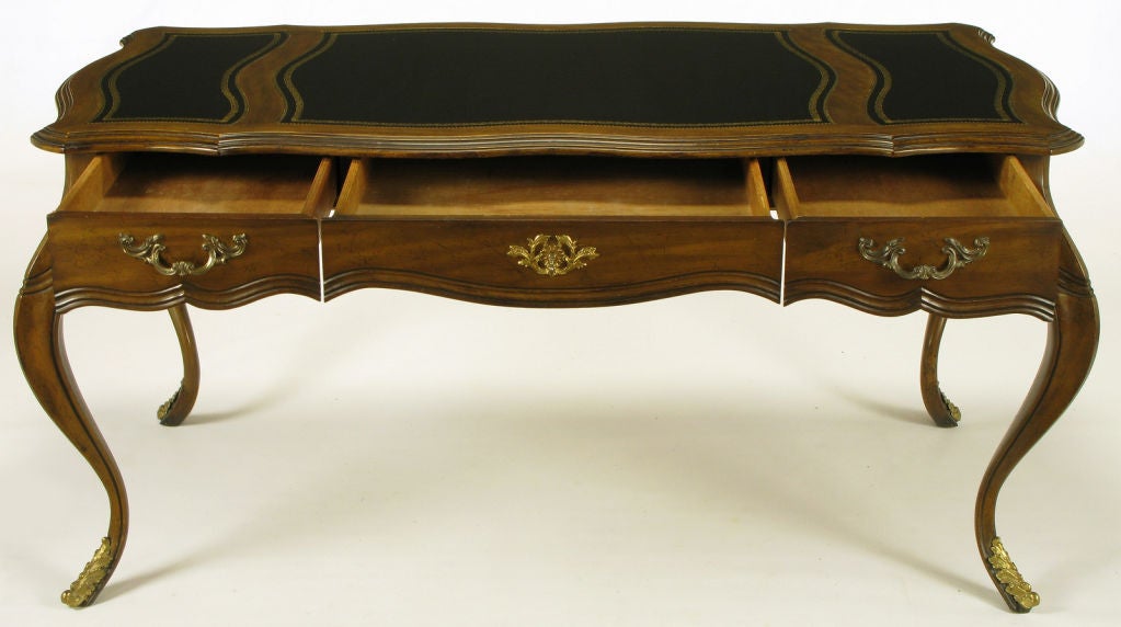 Sinuous Sligh Walnut & Tooled Leather Cabriole Leg Desk