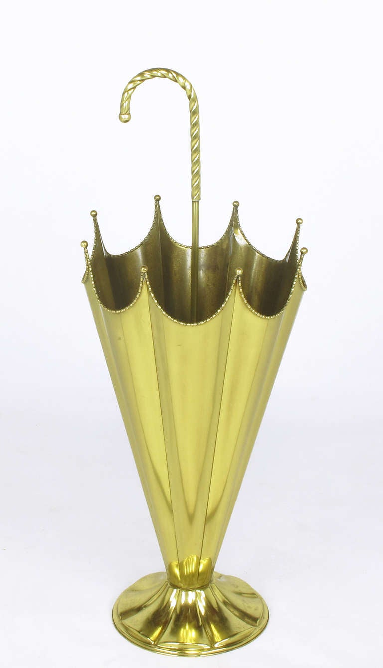 Inverted Umbrella Solid Brass Umbrella Stand In Good Condition In Chicago, IL