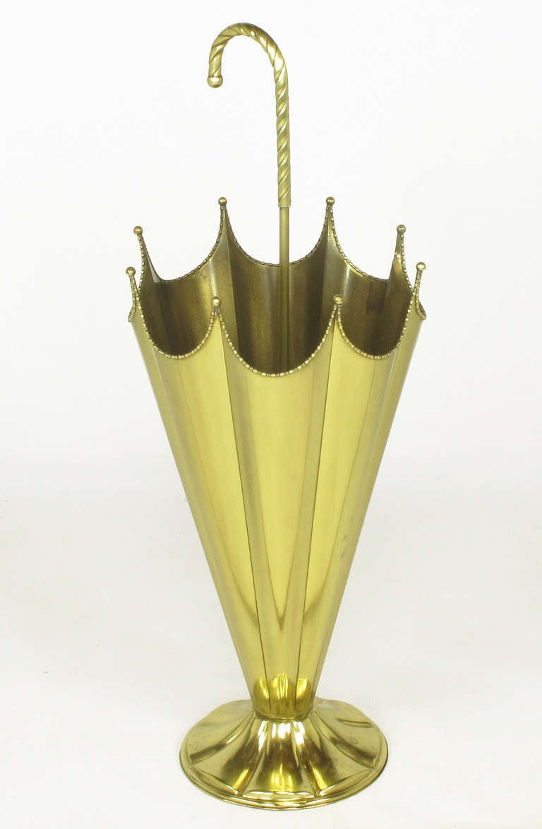 Mid-20th Century Inverted Umbrella Solid Brass Umbrella Stand