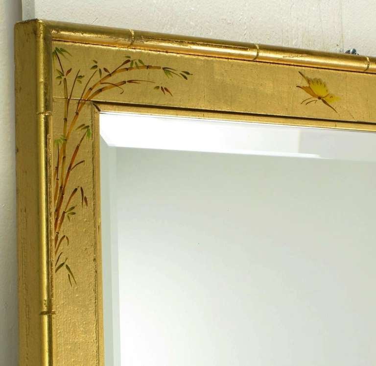 LaBarge Hand-Painted and Gilt Bevelled Wall Mirror In Good Condition For Sale In Chicago, IL