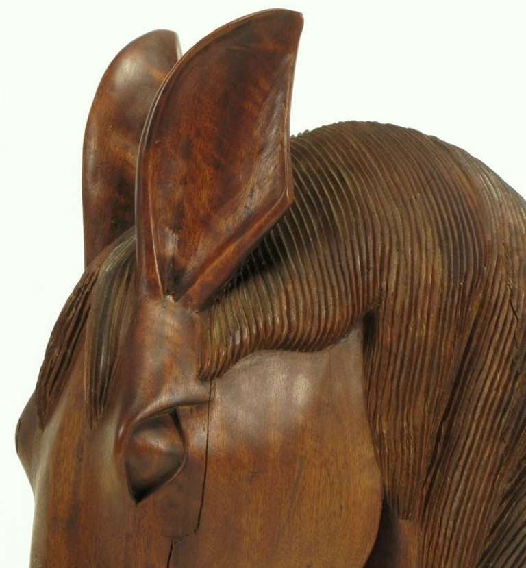 Imposing Pair of Carved Mahogany Horse Head Sculptures 1