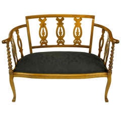 Georgian Inspired Carved Cherry Wood Barley Twist Settee 2