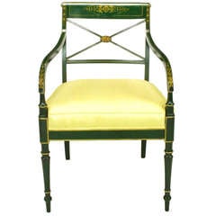 Emerald Green & Parcel Gilt Regency Cross Back Armchair