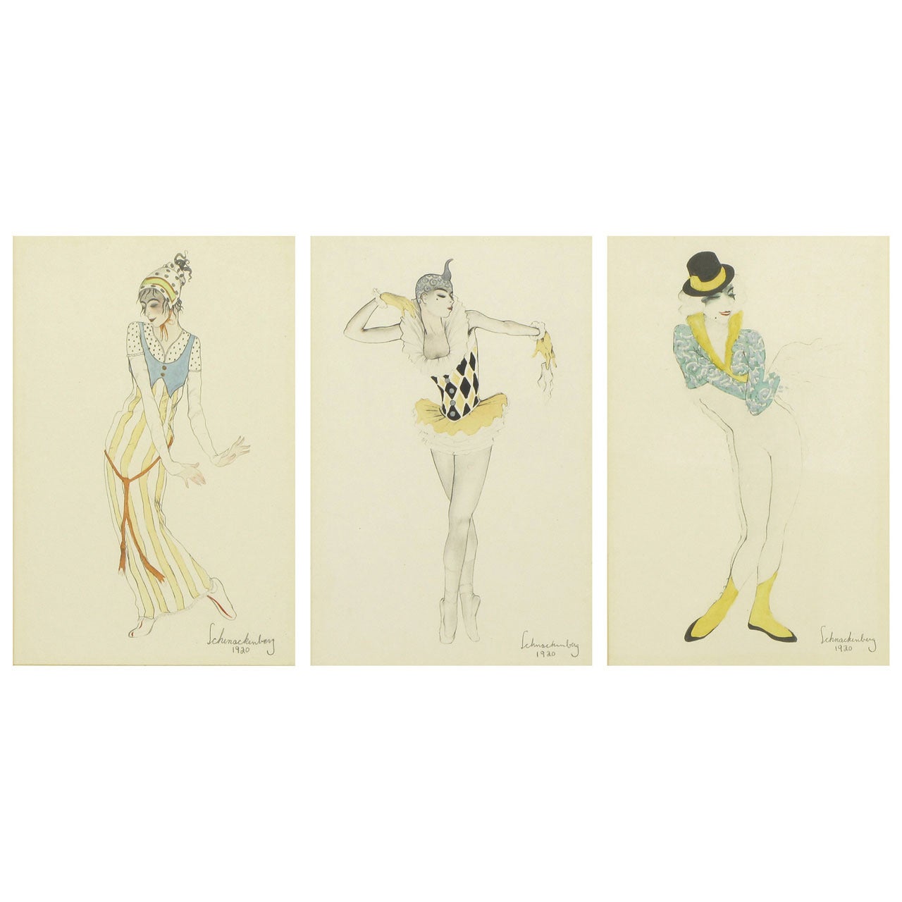 Set Three Walter Schnackenberg "Ballet Und Pantomime" Tinted Prints For Sale