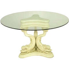 Regency Style Dolphin Dining Table In Glazed Ivory Lacquer 11